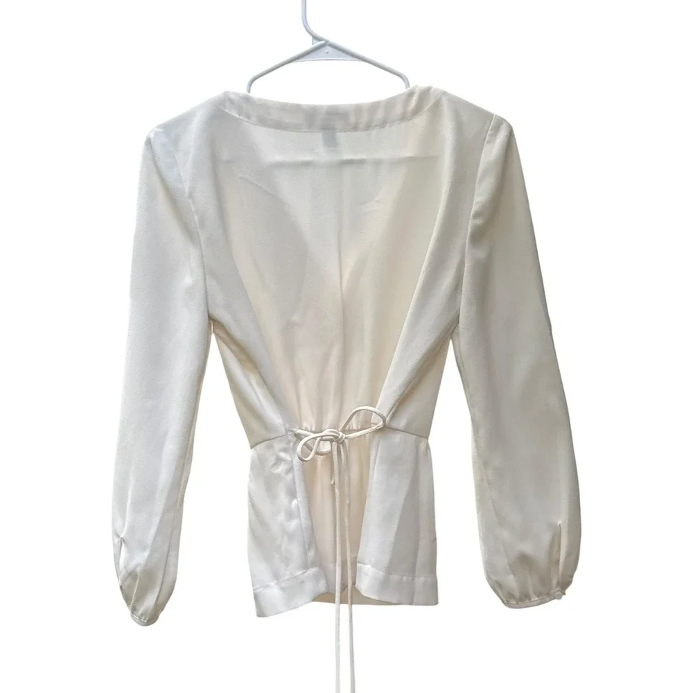 J.Crew Ivory Satin Wrap Blouse V Neck Long Sleeve Quiet Luxury Minimalist